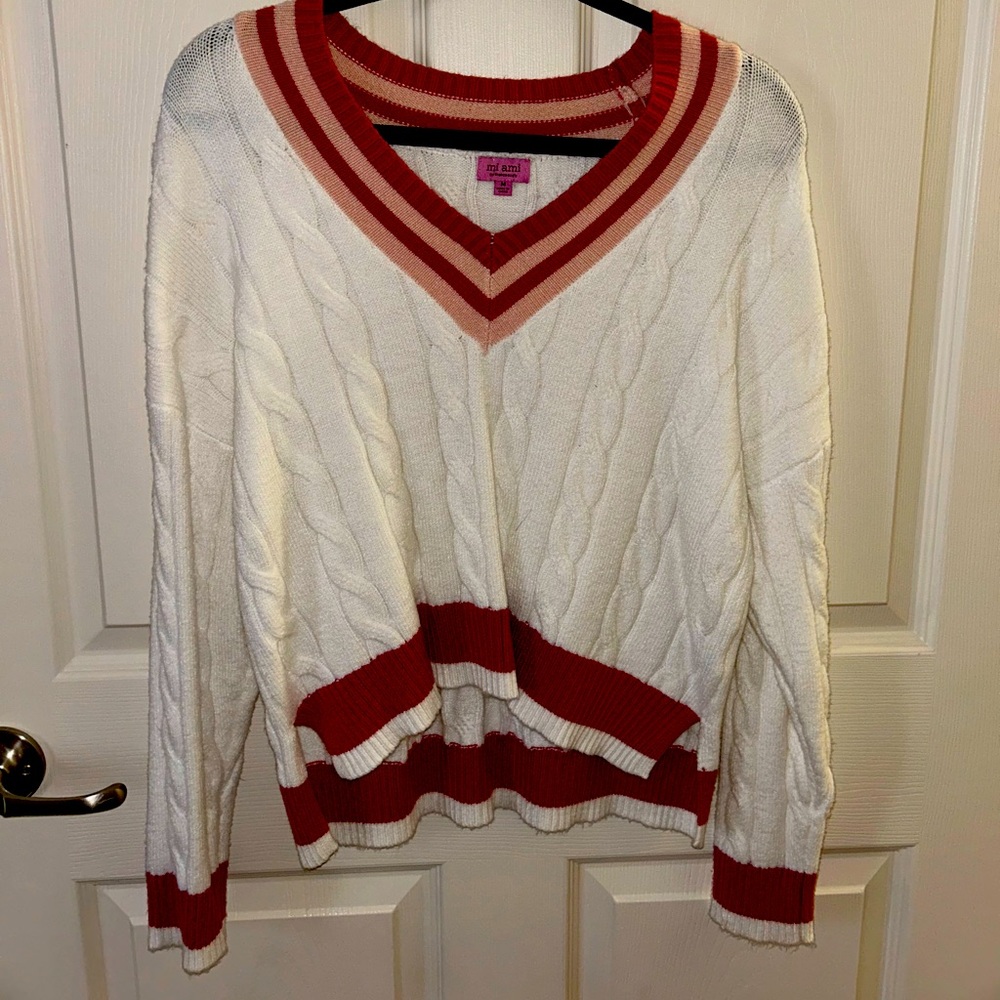 Francesca’s Size Medium, White/red/pink Sweater